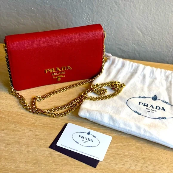Prada Scarlet Leather Clutch with Gold Accents PRA945100_1_enlarged.jpg?auto=  main image 3